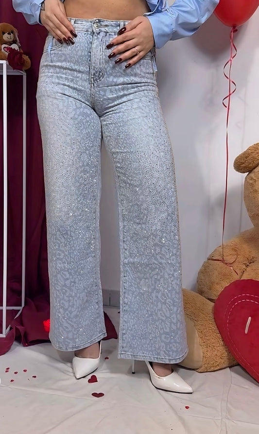 Jeans Leopardato con strass