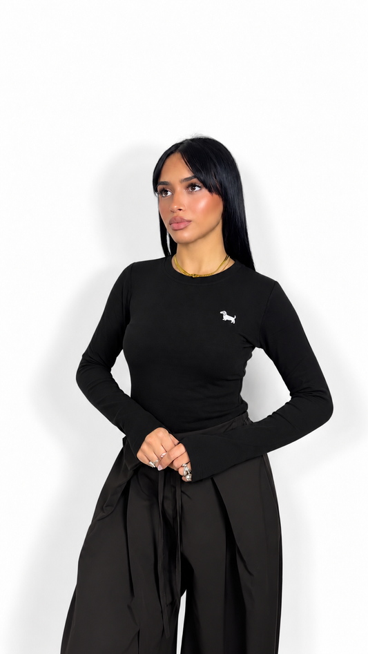 Maglia Aderente a Maniche Lunghe con Logo Bassotto